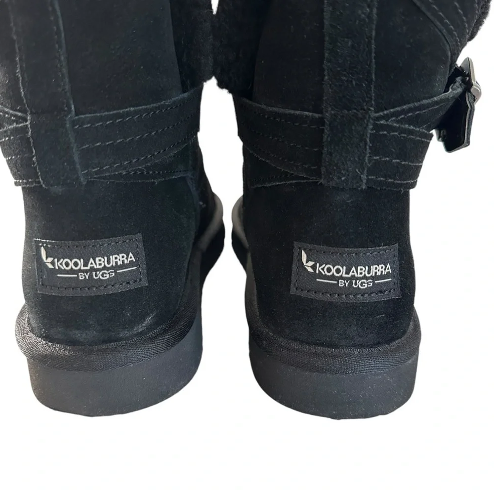 Koolaburra Darlene Short Black Suede Boots Faux Fur Lined Size 7